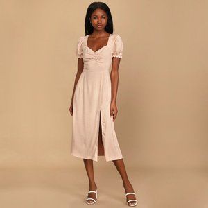 Lulu's Spot Me Blush Polka Dot Short Sleeve Midi Dress